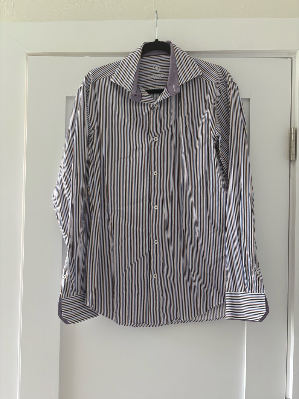 Bugatchi Uomo Multi Color Stripe Long Sleeve Button Up Shirt Size 15 34/35